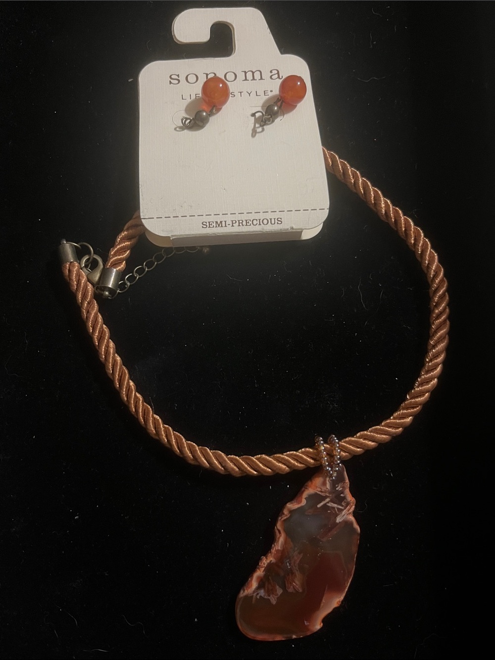 Sonoma Copper-Tone Twisted Necklace with Orange Agate Pendant and Orange dangles